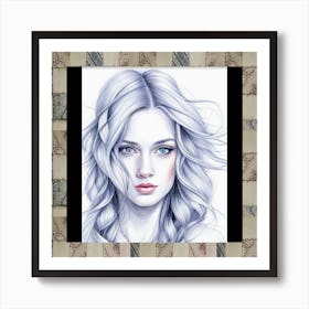 Portrait Of A Girl With Blue Hair Art Print