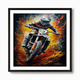 Dirt Bike Rider On Fire Art Print