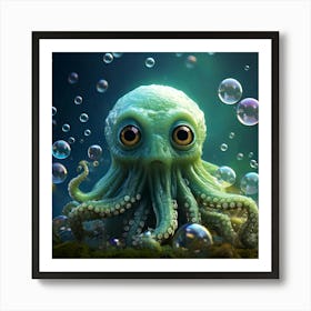 Firefly Adorable Cthulhu Floating Among Shimmering Soap Bubbles 64102 Art Print