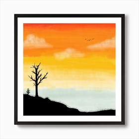 Sunset At Cliff Poster