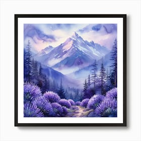 Watercolor Landscape With Lavender Art Print