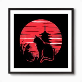 Cat And Pagoda Art Print