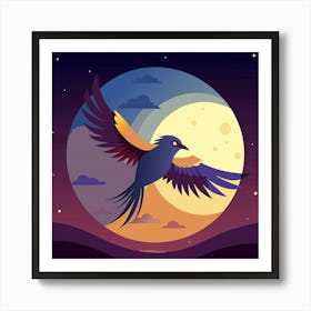 Bird Flying Across Moon 1 Art Print