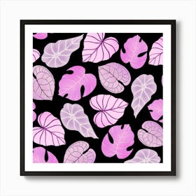 Tropic Leaves Pink & Black Art Print