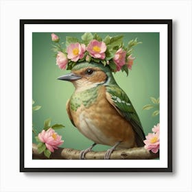 Default A Bird With A Flower Crown On Its Head Sitting On A Br 1 10 Art Print