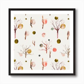 Winter Trees Orange Square Art Print