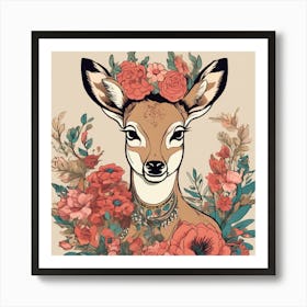 Deer With Flowers 3 Art Print