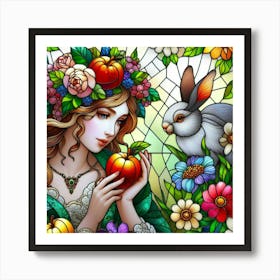 Beautiful lady holding apple with bunny Art Print