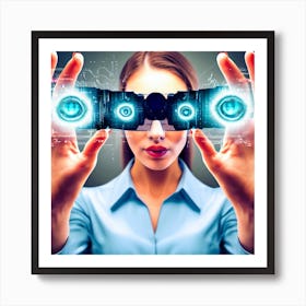 Futuristic Woman Holding Binoculars Art Print