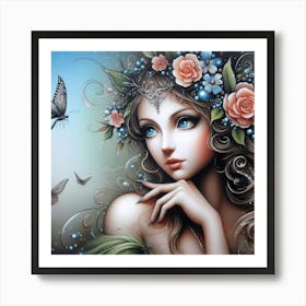 Fairy Girl With Butterflies Art Print