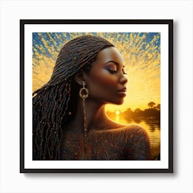 African Woman At Sunset 7 Art Print