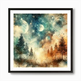 Moon And Stars In The Sky Art Print