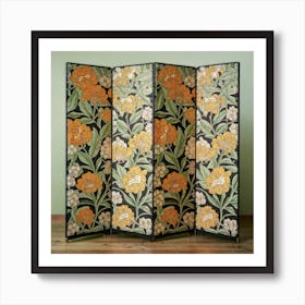 A Floral Design In A Green And Orange Room Divid (7) Art Print