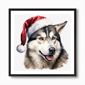 Husky Dog In Santa Hat 1 Art Print