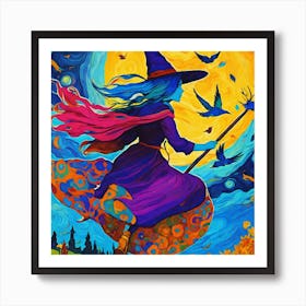 Witch On A Broom Art Print