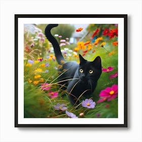 Black Cat into The Garden Art Print