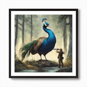 A Peacock In The Forest Spreading His Feather In F Art Print