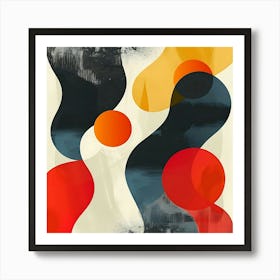 Abstract Art With Flowing Shapes In Red Orange Yellow And Black Art Print