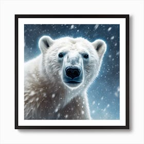 Wandering Polar Bear in the Falling Snow Art Print