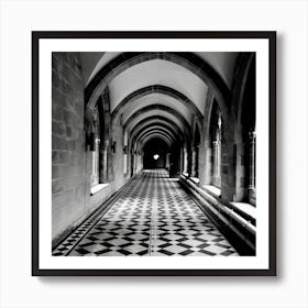 Hallway - Black And White Art Print