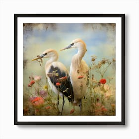 Herons In Flowers Art Print