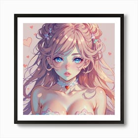 Cute Girl Holding A Heart With Hair Blowing In The Wind(1) Art Print