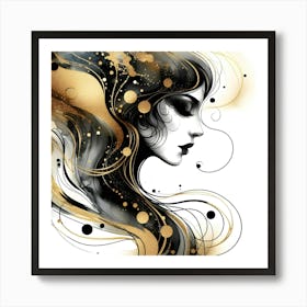 Gold And Black Abstract Painting 1 Art Print