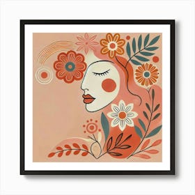 floral woman portrait with flowers Art Print