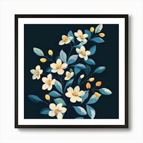 White Flowers On A Black Background 1 Art Print