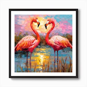 Flamingos At Sunset 1 Art Print