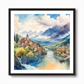 Watercolor Of A Village Art Print