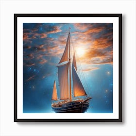 Sailboat In The Night Sky Art Print