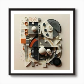 Bauhaus style rectangles and circles in black and white 10 Art Print