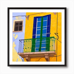 Balcony With Green Shutters Window Lisbon Portugal In The Style Of Matisse Art Print Art Print