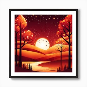 Christmas red Winter Landscape In The Mountains, Christmas days, Christmas concept art, Christmas vector art, Vector Art, Christmas art, Christmas, Christmas trees 7 Art Print