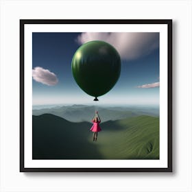 Girl Flying On A Balloon Art Print