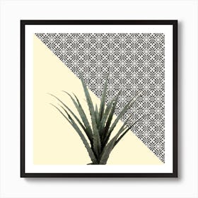 Dracaena Plant on Lemon and Lattice Pattern Wall Art Print