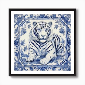 Tiger Delft Tile Illustration 2 Art Print