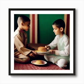 Two Boys Eating Cake Art Print