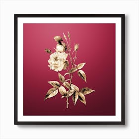 Gold Botanical Common Rose of India on Viva Magenta Art Print