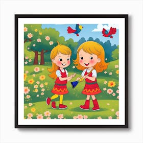 Default Forest Village Background Little Blond Girl With Smal 3 E589e167 Dc14 4547 B711 Ae0cd102806f 1 Art Print