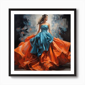 Blue And Orange Dress Art Print