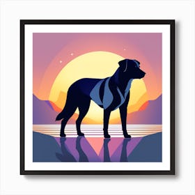 Silhouette Of Dog At Sunset, Rottweiler, colorful dog illustration, dog portrait, animal illustration, digital art, pet art, dog artwork, dog drawing, dog painting, dog wallpaper, dog background, dog lover gift, dog décor, dog poster, dog print, pet, dog, vector art, dog art Art Print