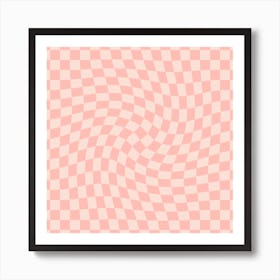 Checkerboard Pink Twist Square Art Print
