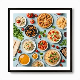 Italian Food On Blue Background Art Print