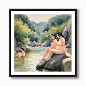 Nude Women In The River Art Print