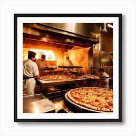 Pizza Chefs In A Restaurant Kitchen Art Print