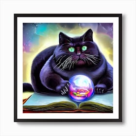 Black Cat With Crystal Ball 4 Art Print