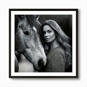 Firefly Timeless Black And White Portrait Of Woman And Stallion 69499 Art Print