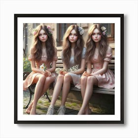 Three Girls Sitting On A Bench 4 Poster